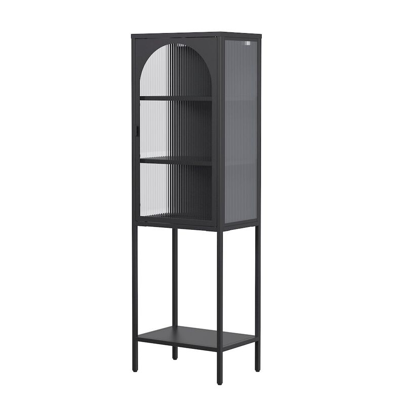 Glamour Home Benoît 62.99-inch Black One Door Storage Cabinet with Fluted Clear Door