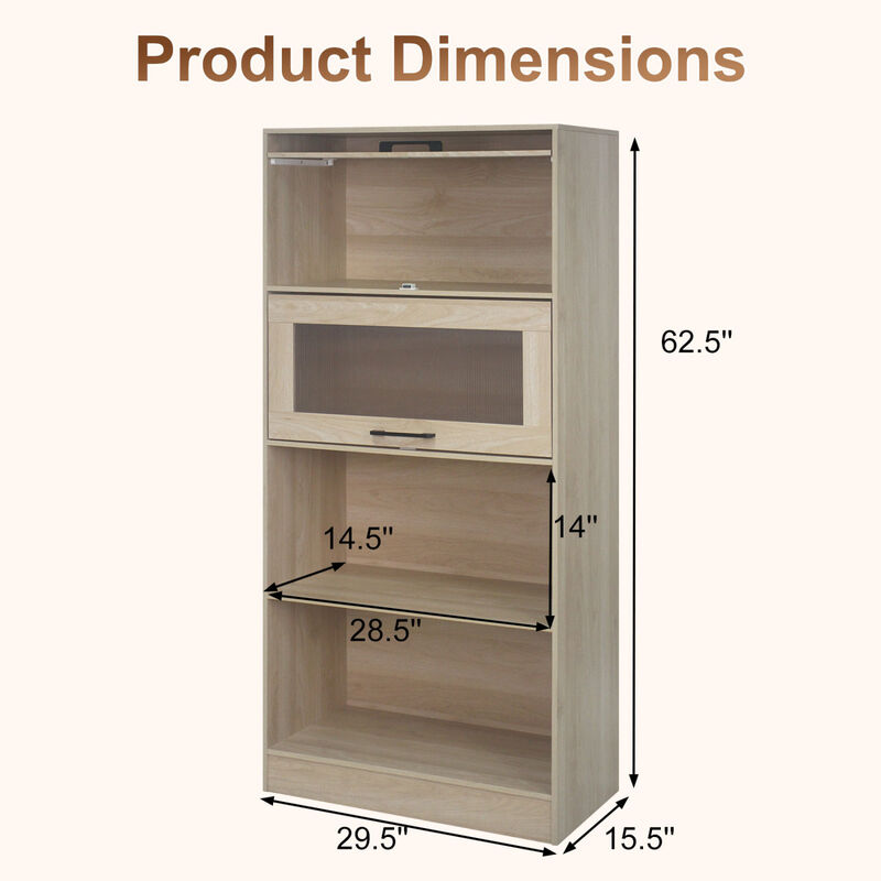 4-Tier Bookcase with Storage Cabinets and Open Compartments image number 2