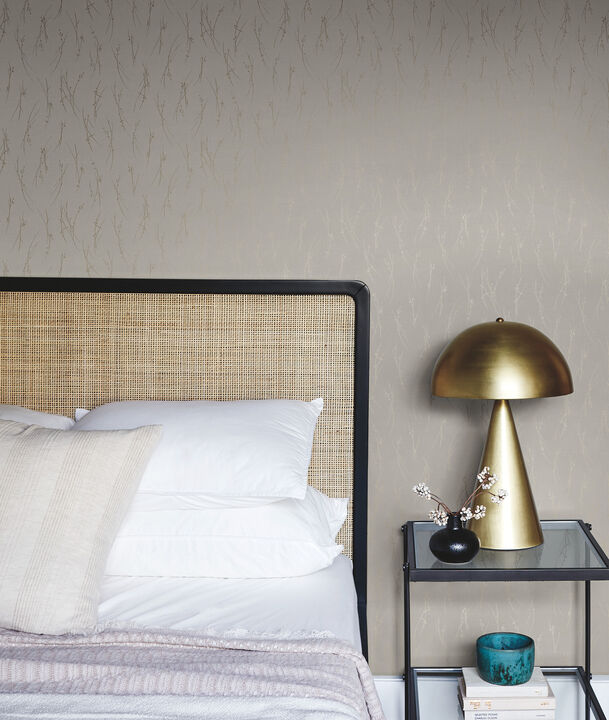 Sprigs Light Grey & Gold Wallpaper