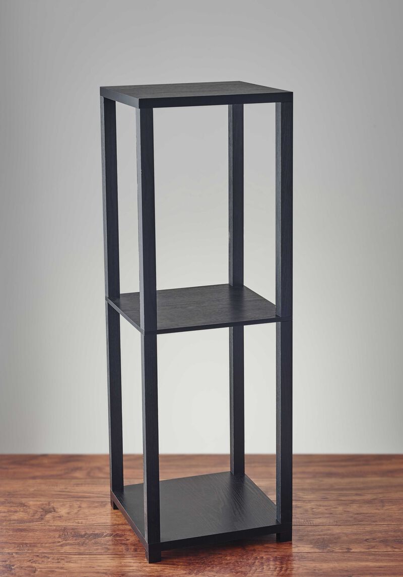 Hivvago 35 Inch  Black Solid Wood Square End Table With Two Shelves