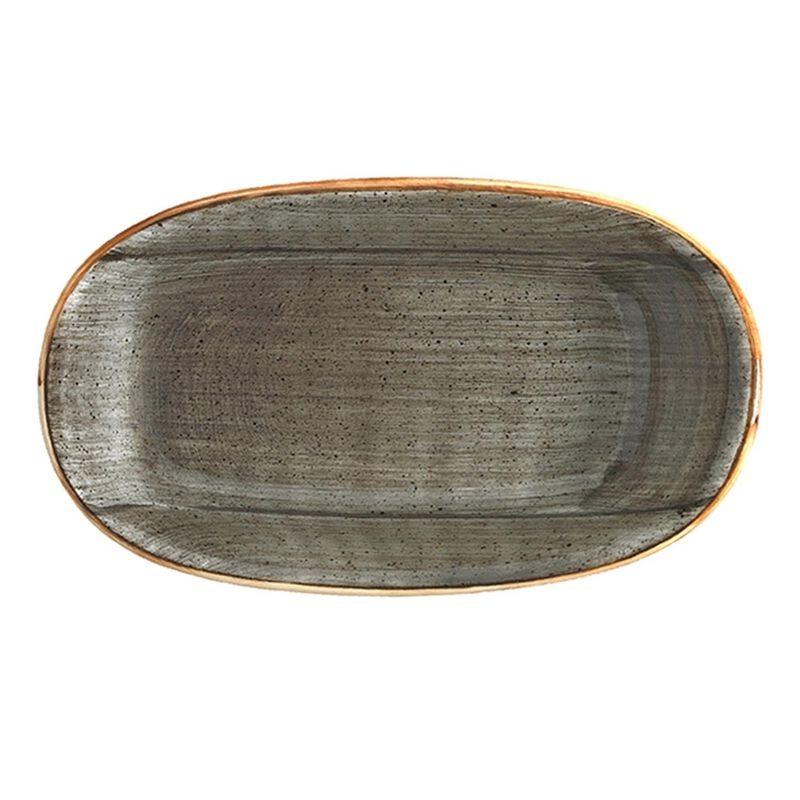 Space 9.5" x 5.5" x h:1.25" Oval Grey Porcelain Platter (Set of 2)