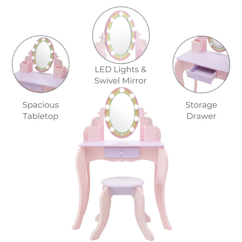 Little Princess Rapunzel Vanity with LED Mirror, Pink image number 2