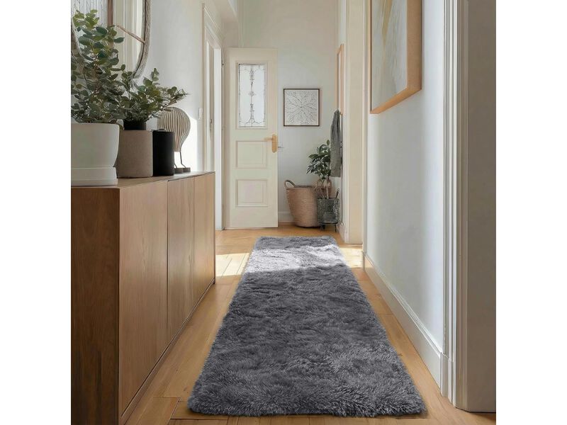Grey Fluffy Runner Rug 2 by 6 Soft Shaggy Hallway Carpet for Bedroom Decor image number 2