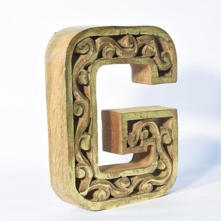 Vintage Natural Gold Handmade Eco-Friendly "G" Alphabet Letter Block For Wall Mount & Table Top Décor