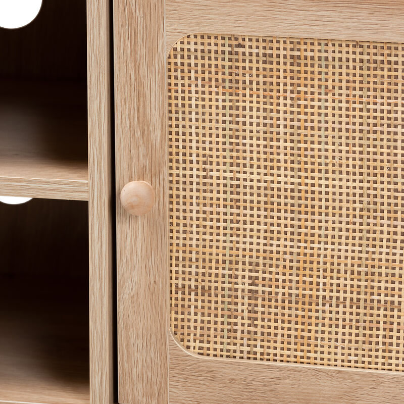 Baxton Studio Elsbeth  Light Brown Finished Wood and Natural Rattan 2 Door TV Stand image number 5