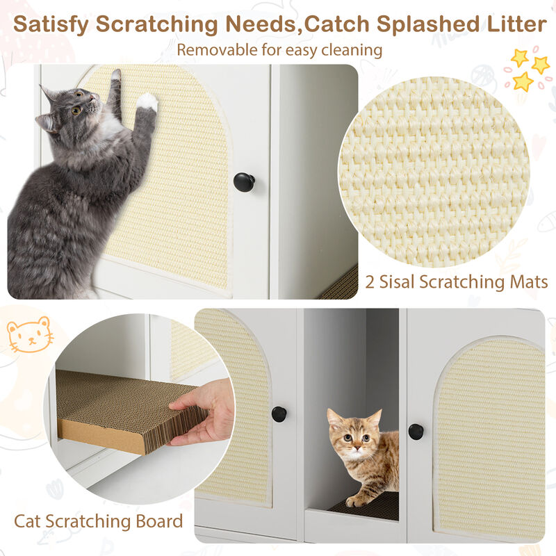 Hidden Cat Litter Box Enclosure with Storage and Double Rooms-White image number 5