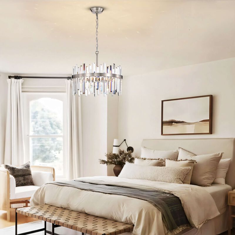 Candela Satin Nickel Finish 5-light Drum Crystal Glass Chandelier image number 6