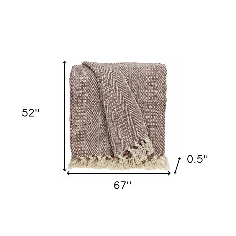 HomeRoots Brown and Beige Woven Herringbone Handloomed Throw image number 5