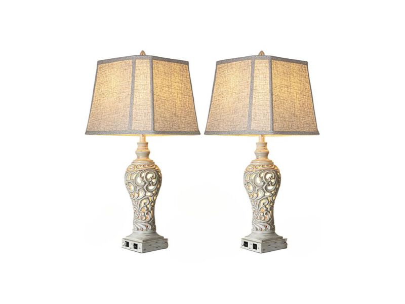 32" Tall Table Lamps &ndash; Set of 2 with USB, Nightlight & Fabric Shades