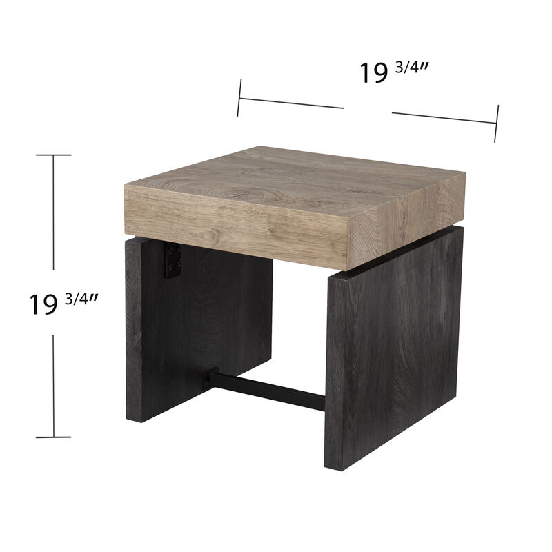Wood and Iron Accent Table, Square Side Table with Open Storage Shelf