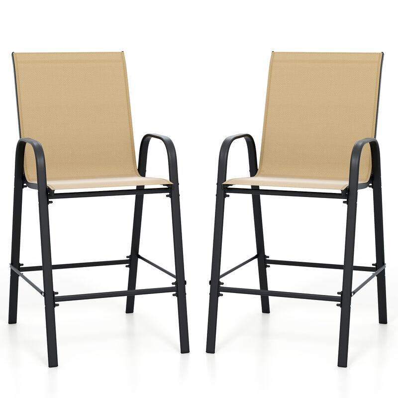 Set of 2 Patio Bar Height Stools with Fabric Seat and Armrests image number 0