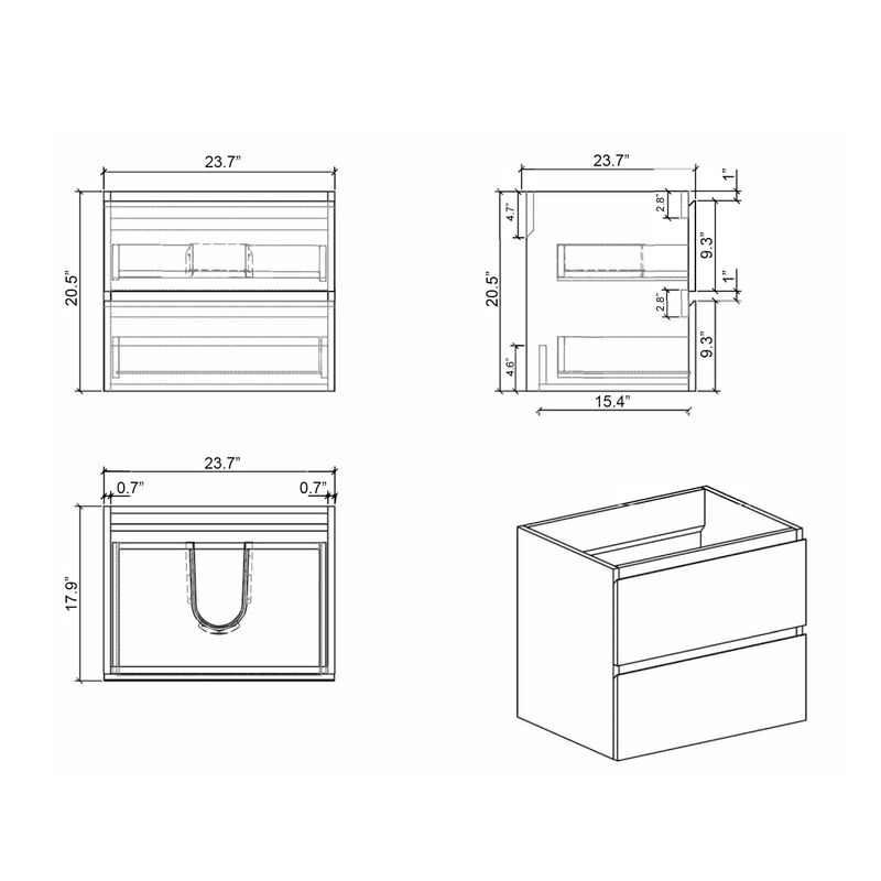 Streamdale Wall Mounted Vanity, White, 2-Drawer, Pre-Assembled image number 4