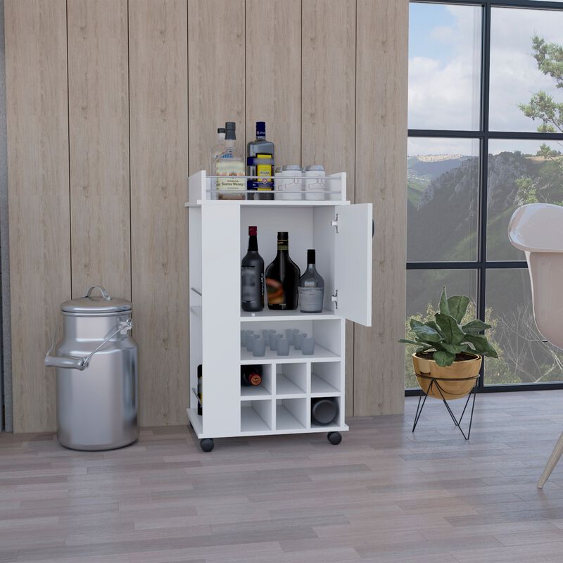 Fargo Bar Cart with Cabinet, 6 Built-in Wine Rack and Casters -Black