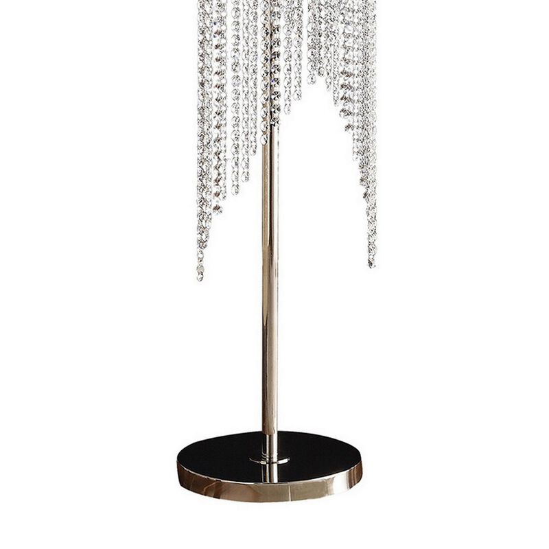 Mindy 62 Inch Floor Lamp, Crystal Raindrops Design, Metal, Clear Finish - Benzara image number 3