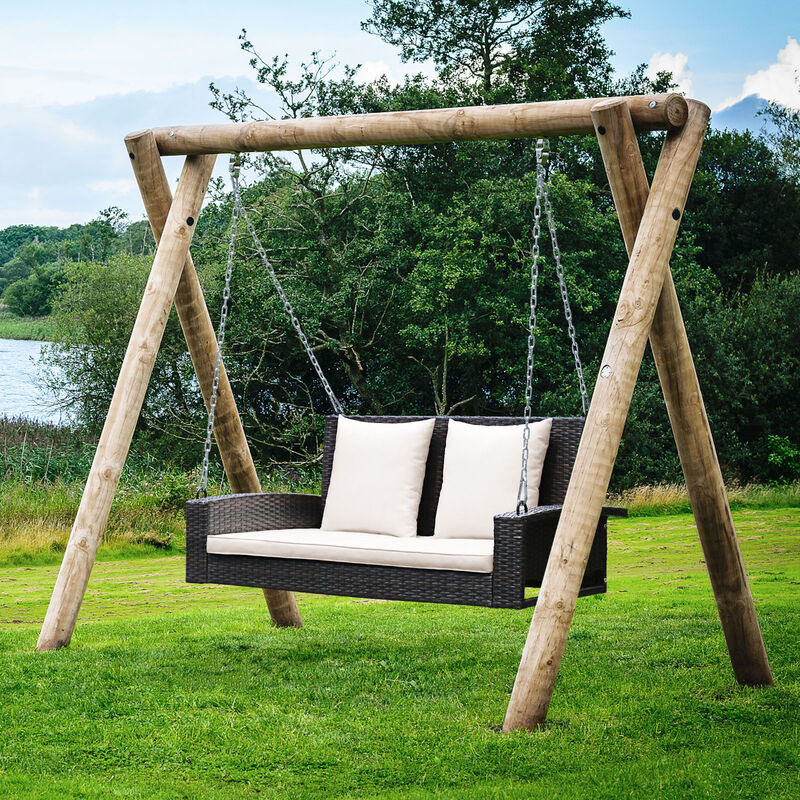 2-Person Wicker Hanging Porch Swing with Cushions &ndash; Includes 2 Back Cushions & 1 Seat Cushion