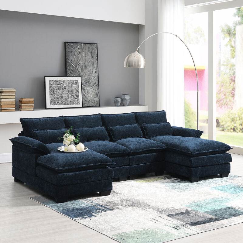 Whisen Upholstered Symmetrical Sectional Sofa with Chaise Lounge and Waist Pillows. image number 2