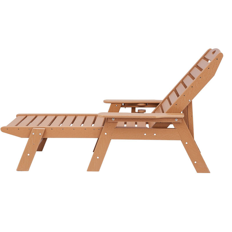 Outdoor Chaise Lounge Chair, 6-Position Adjustable HDPE Recliner with Cup Holder image number 9