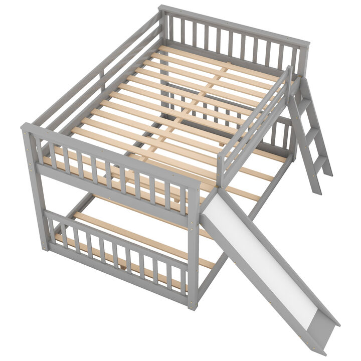 Full over Full Bunk Bed with Convertible Slide and Ladder, Gray