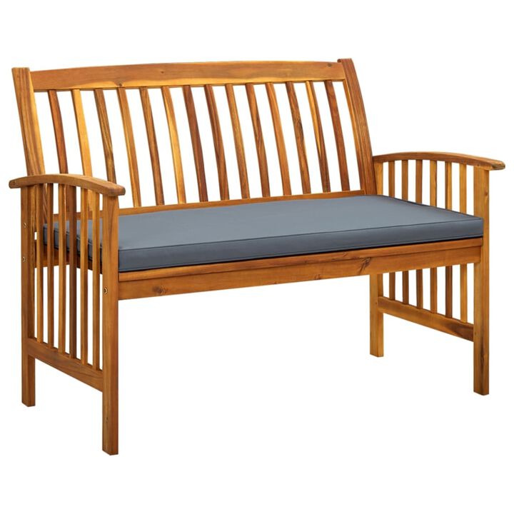 vidaXL Solid Acacia Wood Patio Bench with Comfy Cushion - Rustic, Outdoor-Ready, Easy Maintenance Wood Bench for Gardens, Patios, and Outdoor Living Spaces