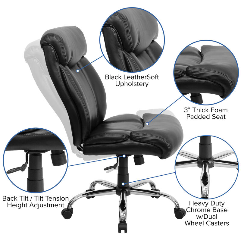 HERCULES Series Big & Tall 400 lb. Rated Black Fabric Executive Ergonomic Office Chair and Chrome Base image number 5