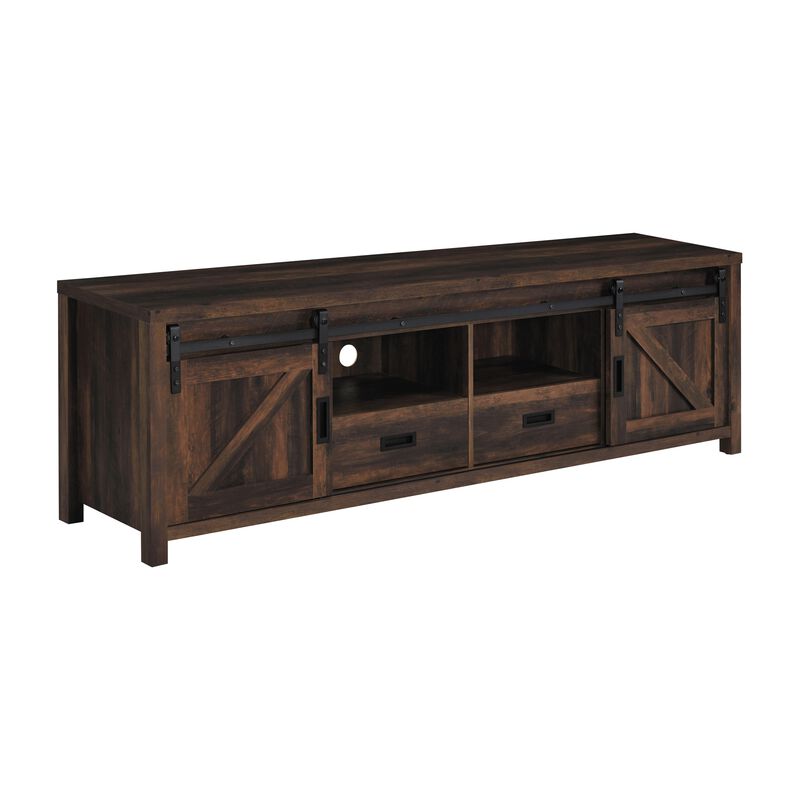Sem 79 Inch TV Media Entertainment Console, 2 Drawers, Dark Brown Finish - Benzara
