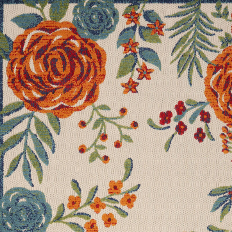 HomeRoots 4' X 6' Ivory Blue Orange And Green Floral Indoor Outdoor Area Rug image number 3