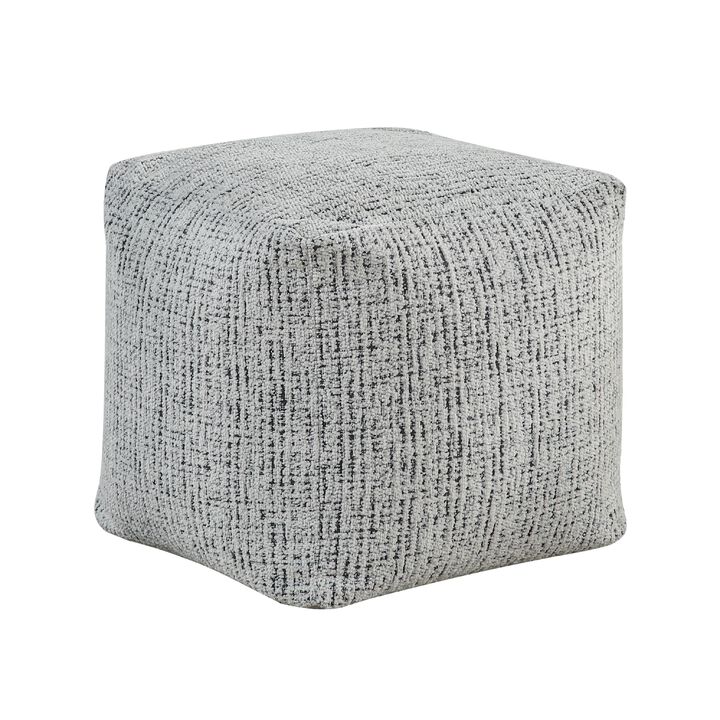 Modern Pouf Ottoman, Black White Textured Chenille, 16 Inch Square