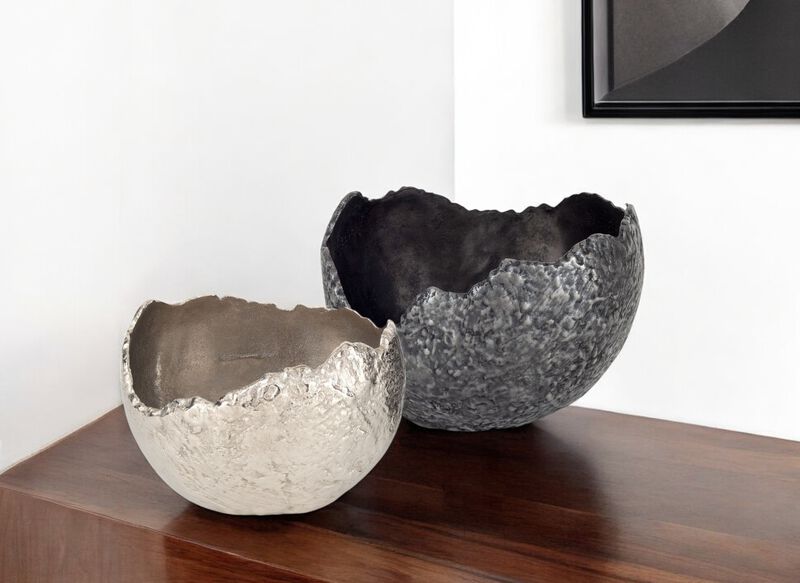 HomeRoots Set of Two Gray And Silver Aluminum Decorative Bowls image number 1