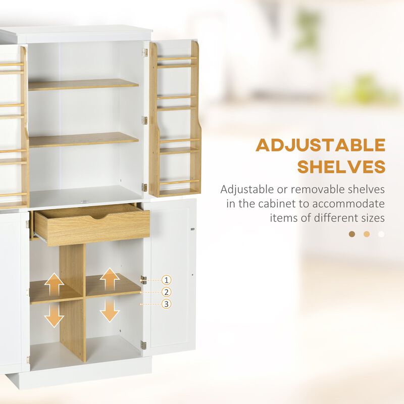 72" Modern Kitchen Pantry: 5-Tier, 8 Spice Racks, Drawer