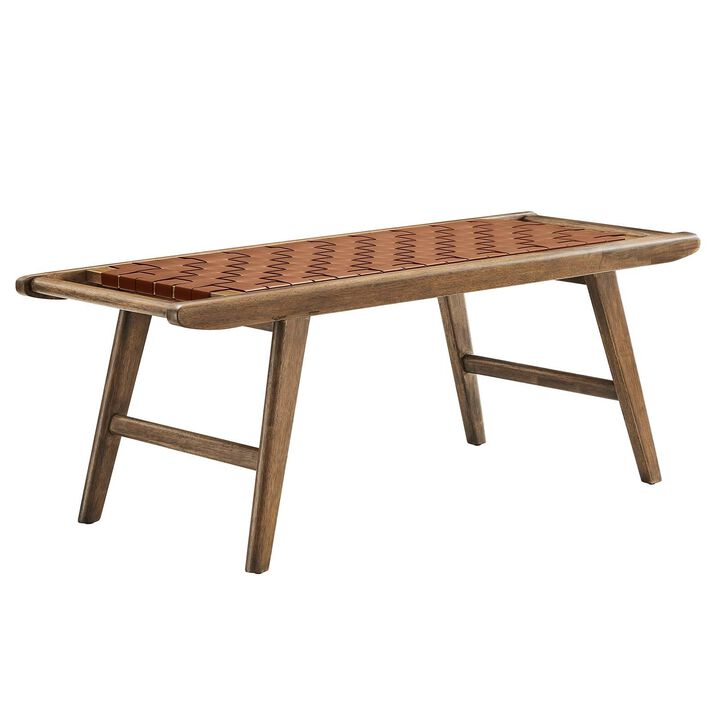 Modway Saoirse 47" Faux Leather Wood Bench in Walnut Black