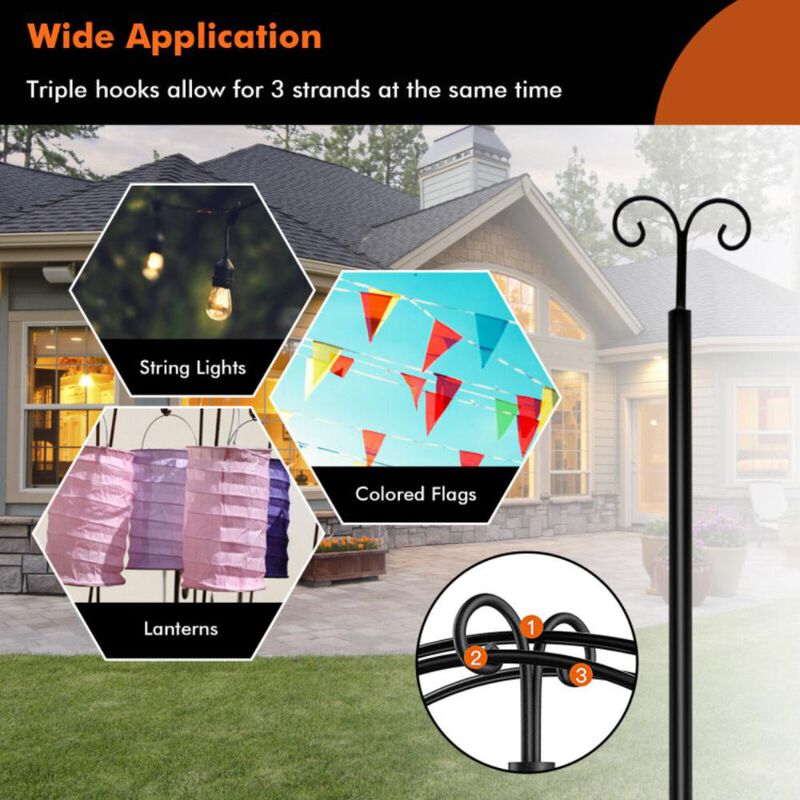 Hivvago 2 Pack  Outdoor String Light Poles with Top Arc Hook and 5-Prong Base