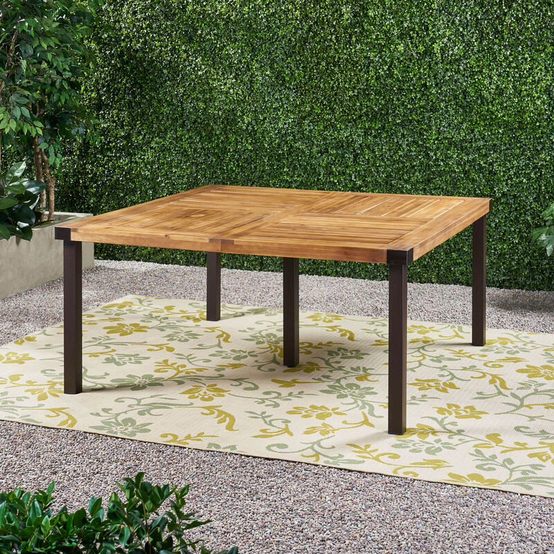 Merax Modern Industrial Acacia Wood Dining Table for Outdoor Indoor image number 2