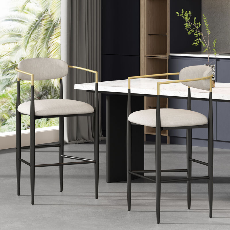 Merax Counter Height Upholstered Bar Stools with Metal Legs( 2 PCS)
