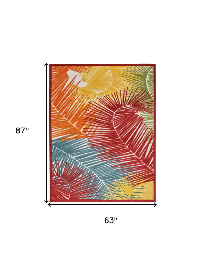 HomeRoots 5' X 7' Orange Yellow Red Blue And Green Palm Leaf Indoor Outdoor Area Rug image number 6