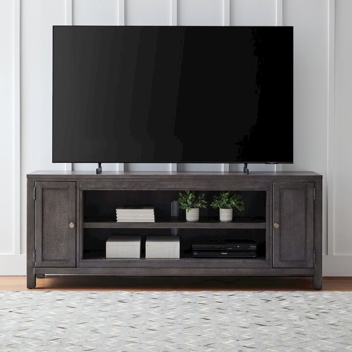 Liberty Furniture Modern Farmhouse Entertainment Stand 78 Inch TV Console  - Charcoal Oak Wood