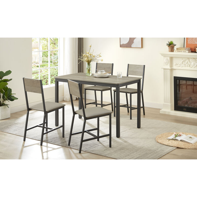 Dining Set for 5 Kitchen Table with 4 Upholstered Chairs, Grey, 47.2" L x 27.6" W x 29.7" H