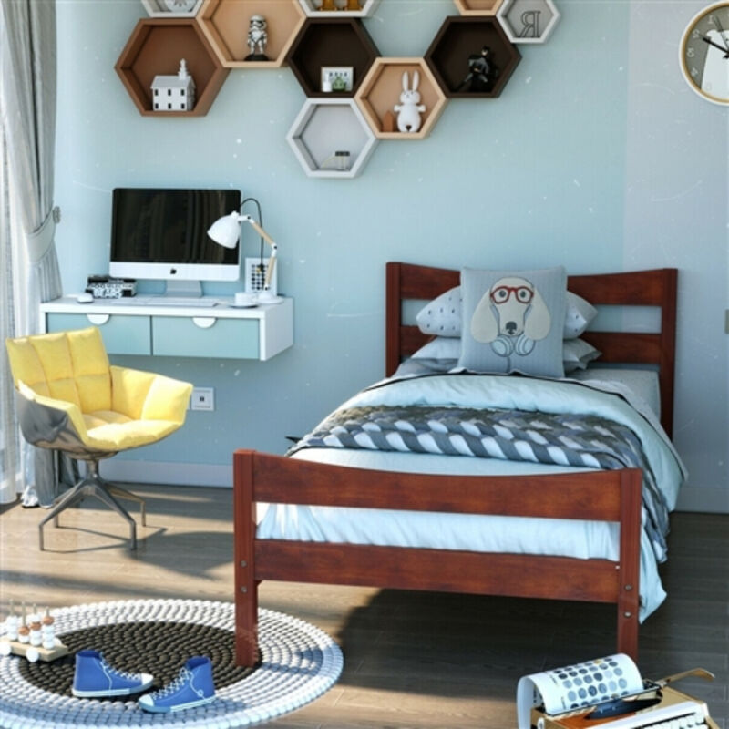 Farmhouse Style Solid Pine Platform Bed – Wood Finish Frame