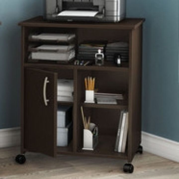 QuikFurn Contemporary Printer Stand Cart with Storage Shelves in Chocolate