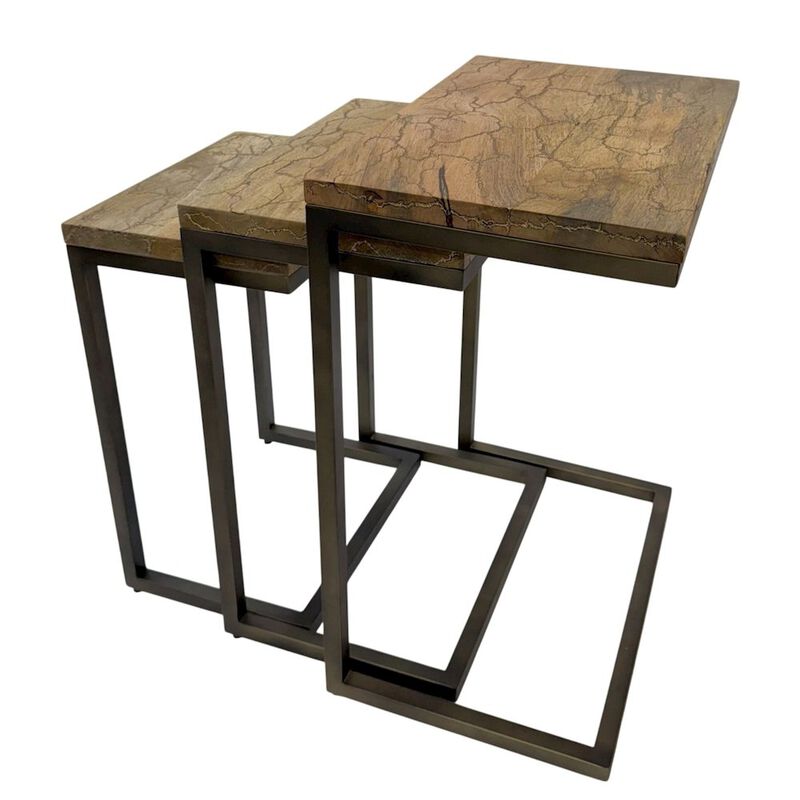 Carolina Chair & Table Electra 3 Piece Nesting Table Set - Electrified Wood - Brass - Indstrial Iron