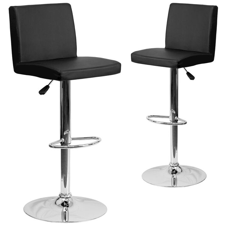 Flash Furniture 2 Pk. Contemporary Black Vinyl Adjustable Height Barstool with Chrome Base