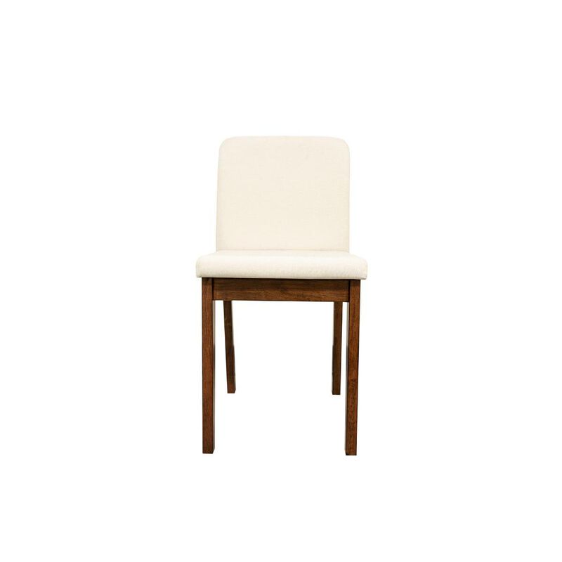 Dark Walnut Finish 5pc Dining Room Set Dining Table 4x Chairs Beige Fabric Chair Seat Kitchen Breakfast Dining room Furniture Rubberwood Veneer Unique Design