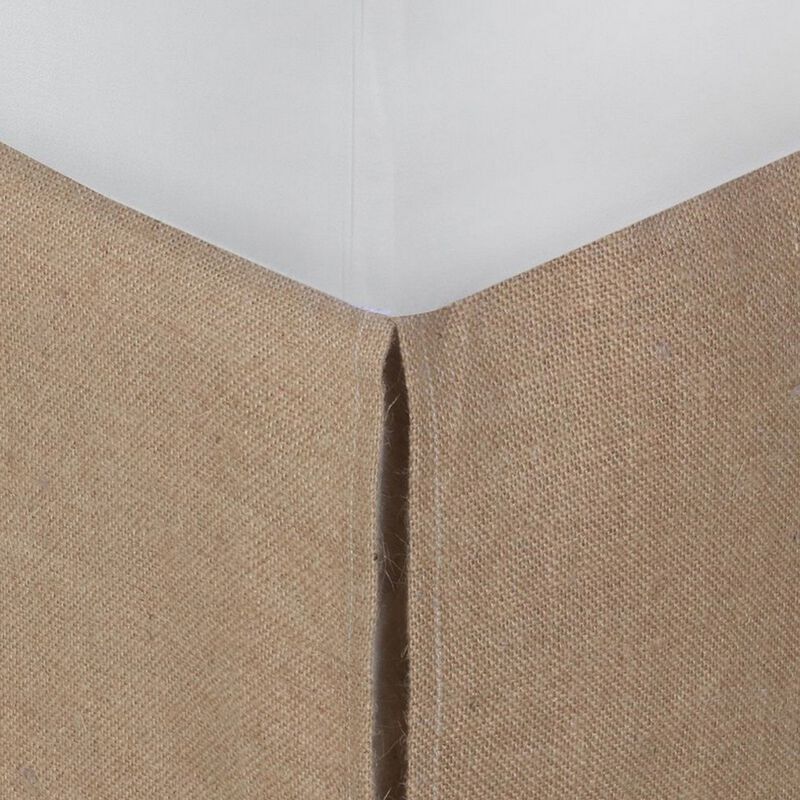 Kuma Twin Bed Skirt, Spilt Corners, Burlap Drop, Polyester Platform, Brown - Benzara