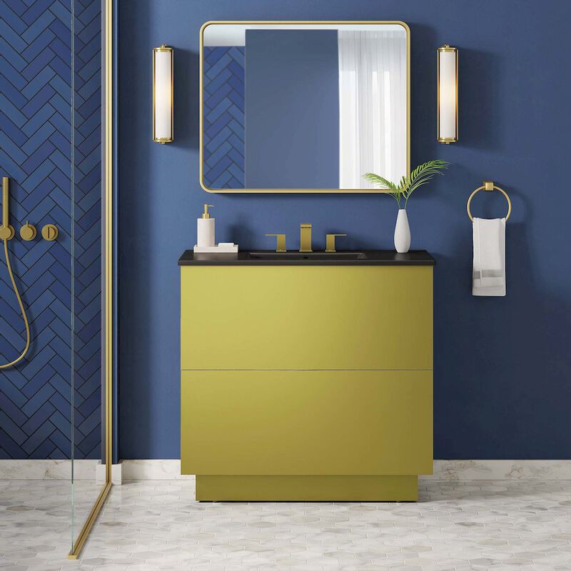 Modway Quantum Modern 36" Bathroom Vanity in Black Gold with Ceramic Sink Basin and Storage Drawer image number 9