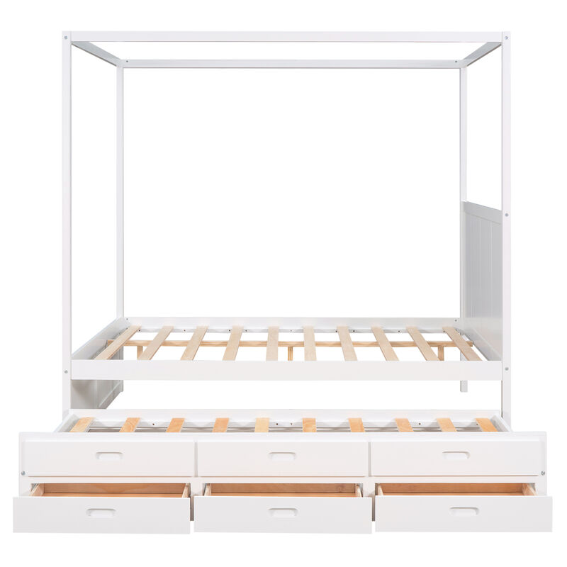 Merax Canopy Platform Bed with Trundle and  Storage Drawers