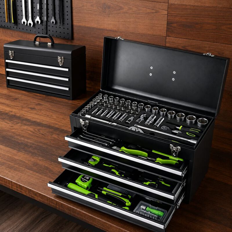 465-Piece Mechanics Tool Set with 3-Drawer Heavy Duty Metal Storage Box, Complete Home Repair Tool Kit image number 2