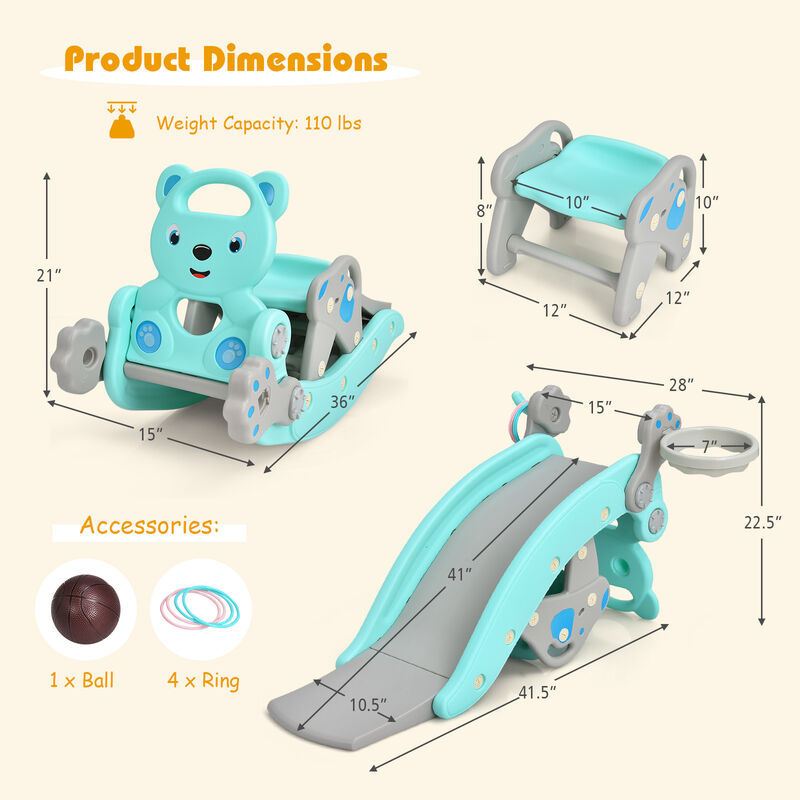 Toddler 4-in-1 Rocking Horse Slide Playset with Hoop image number 7