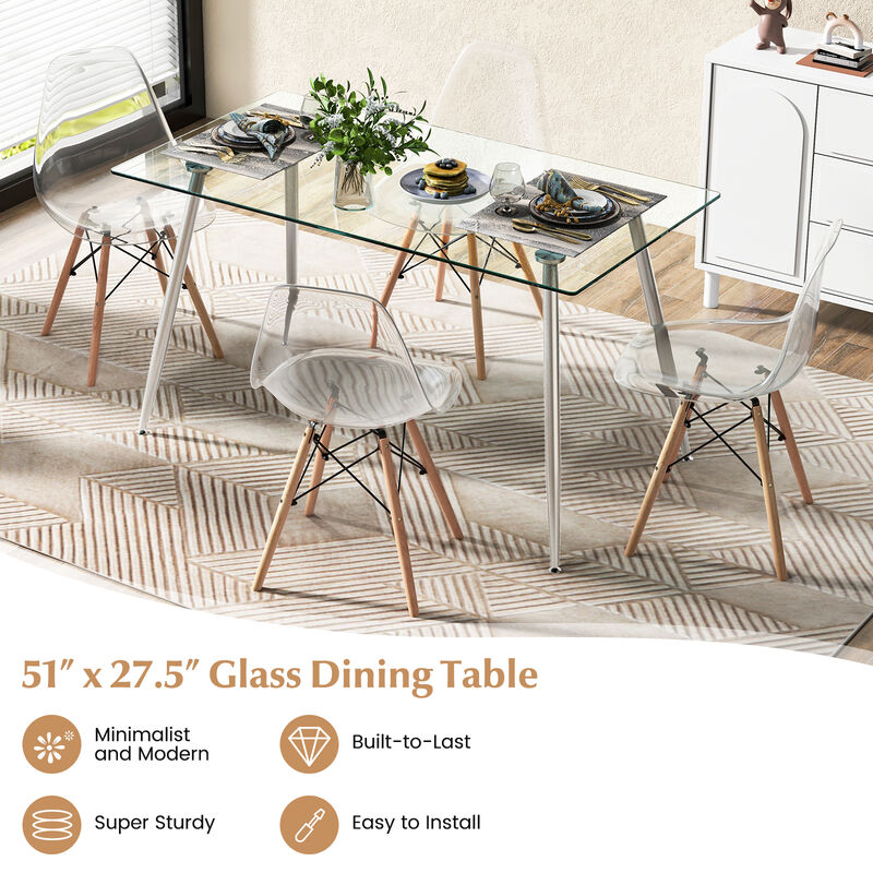 Modern Rectangular Dining Table – Glass Top with Metal Base for Kitchen or Dining Room