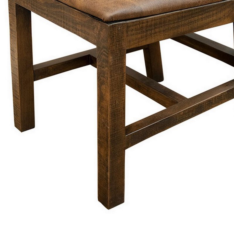Ross 22 Inch Dining Chairs with Faux Leather Seat, Set of 2, Mango Wood, Dark Brown - Benzara image number 3
