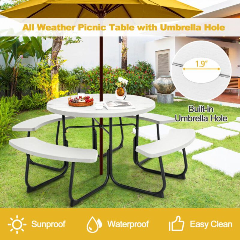 Hivvago 8-Person Outdoor Picnic Table and Bench Set with Umbrella Hole