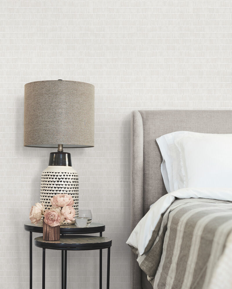 Horizontal Hash Marks White & Cream Wallpaper (Set of 2) image number 1